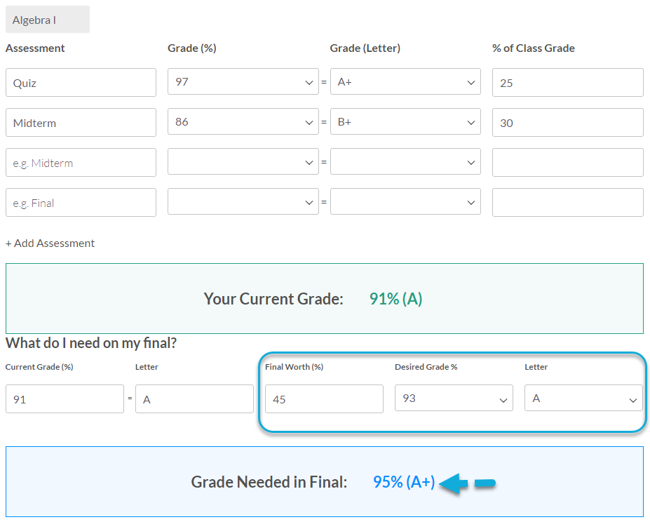 Grade Calculator Step 2 - Final Grades